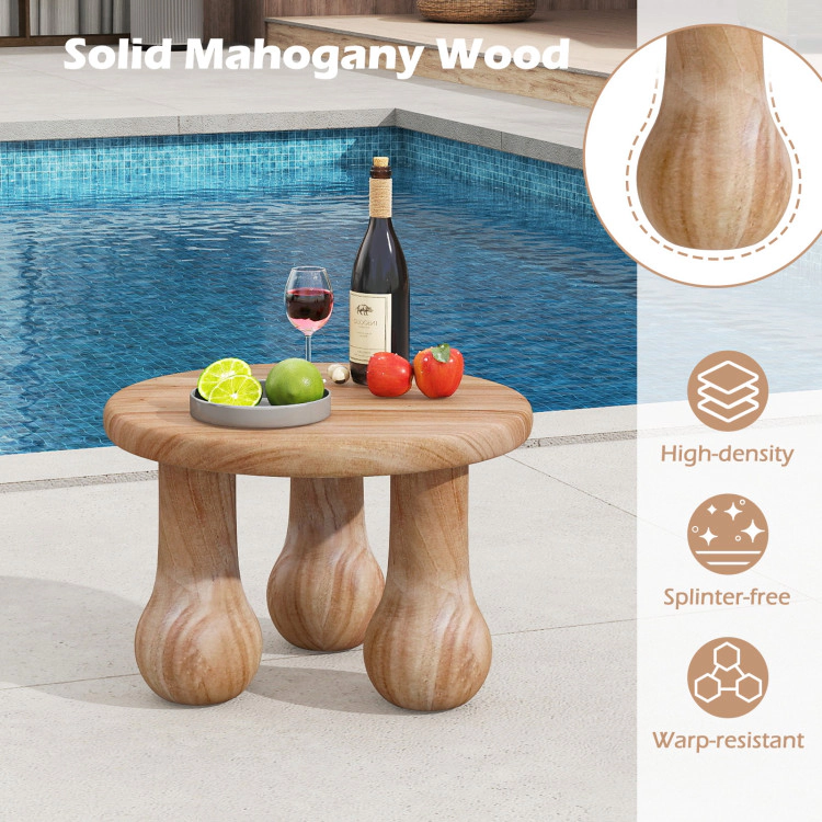 Hivvago Solid Mahogany Accent Coffee Table with Thick Top and Elegant Column Base