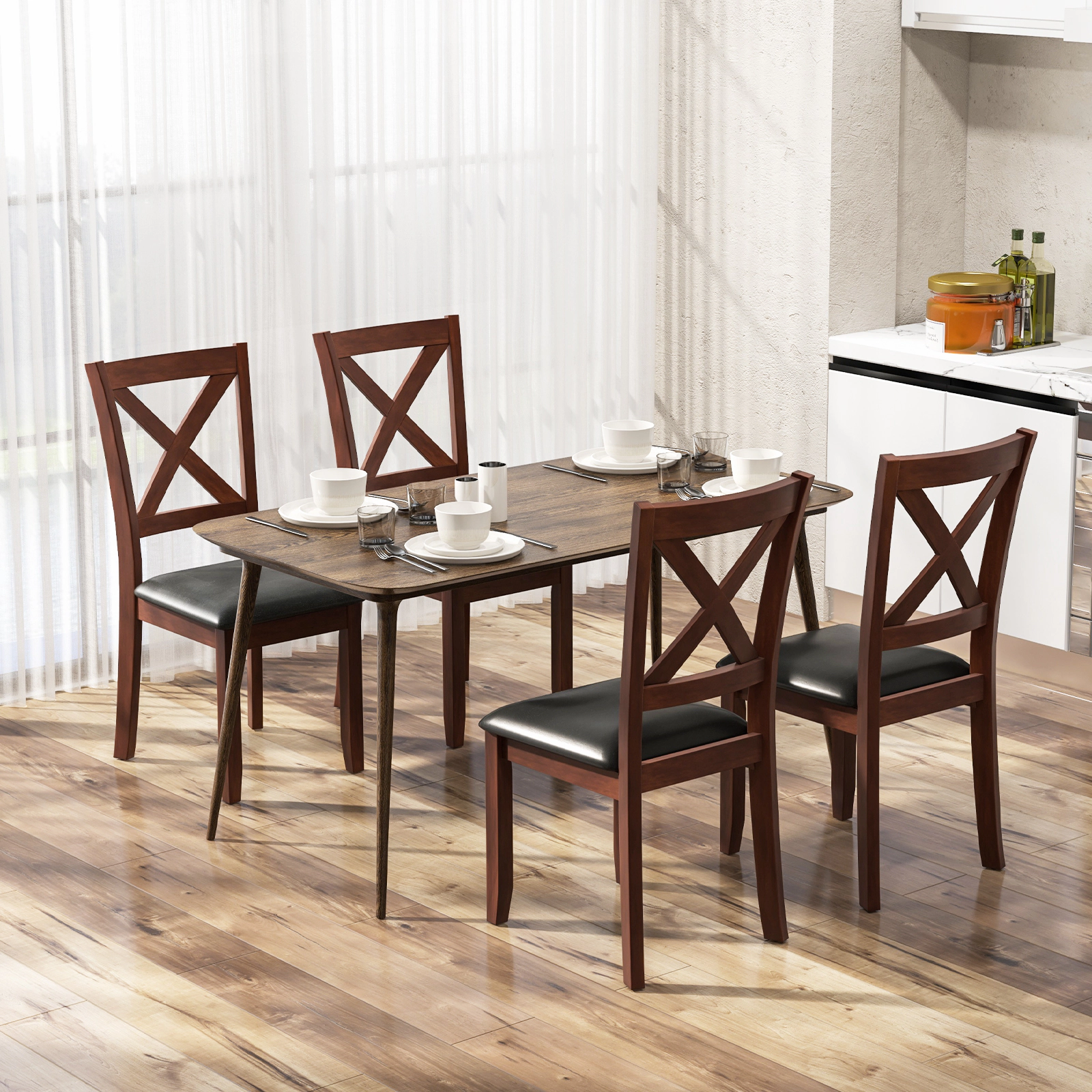 SUGIFT Set of 2 Wooden Kitchen Dining Chairs with Padded Seat and Rubber Wood Legs 355-lb Capacity Brown and Black