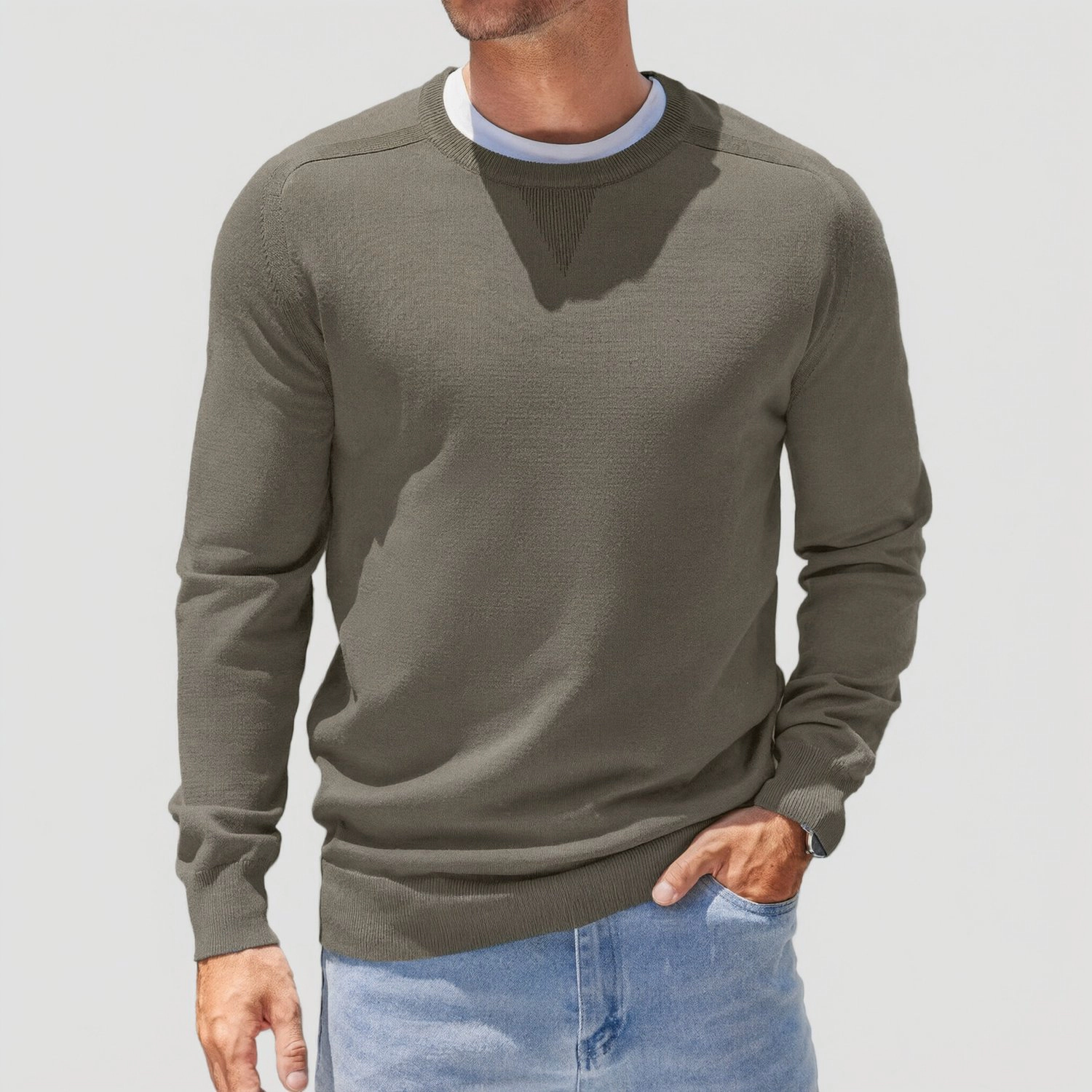 COOFANDY Mens Casual Long Sleeve Sweater Fall Crew Neck V Insert Ribbed Pullover