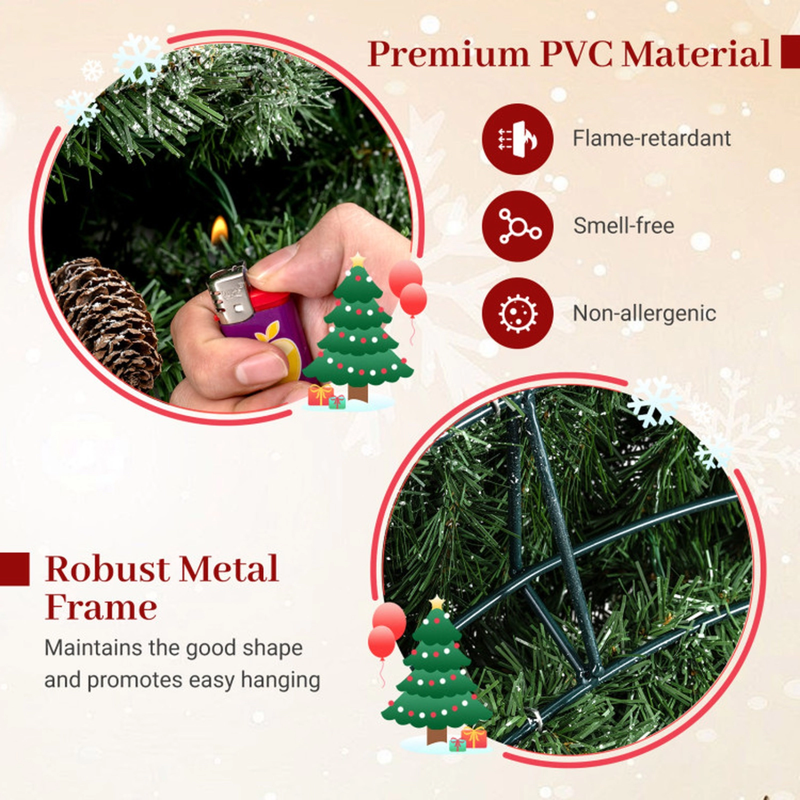 SUGIFT Green 60-in Pre-Lit Artificial Christmas Wreath with 200 Warm White LED Lights and 680 Branch Tips