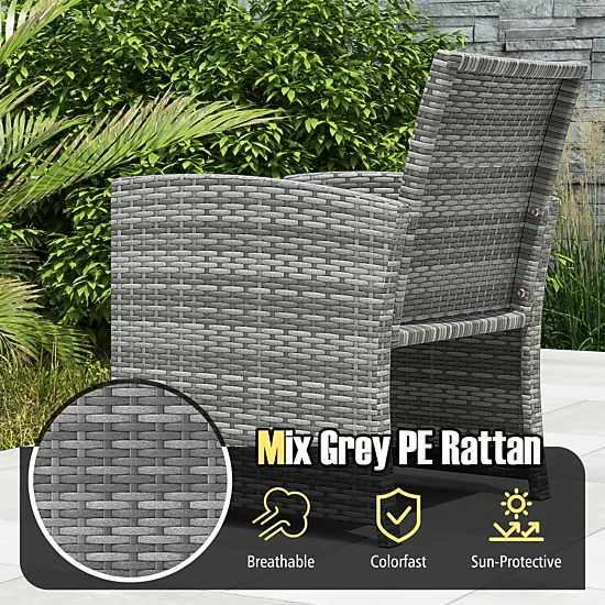 SUGIFT Tempered Glass Table and Seat Cushions 3-Piece White Patio Rattan Chair Set