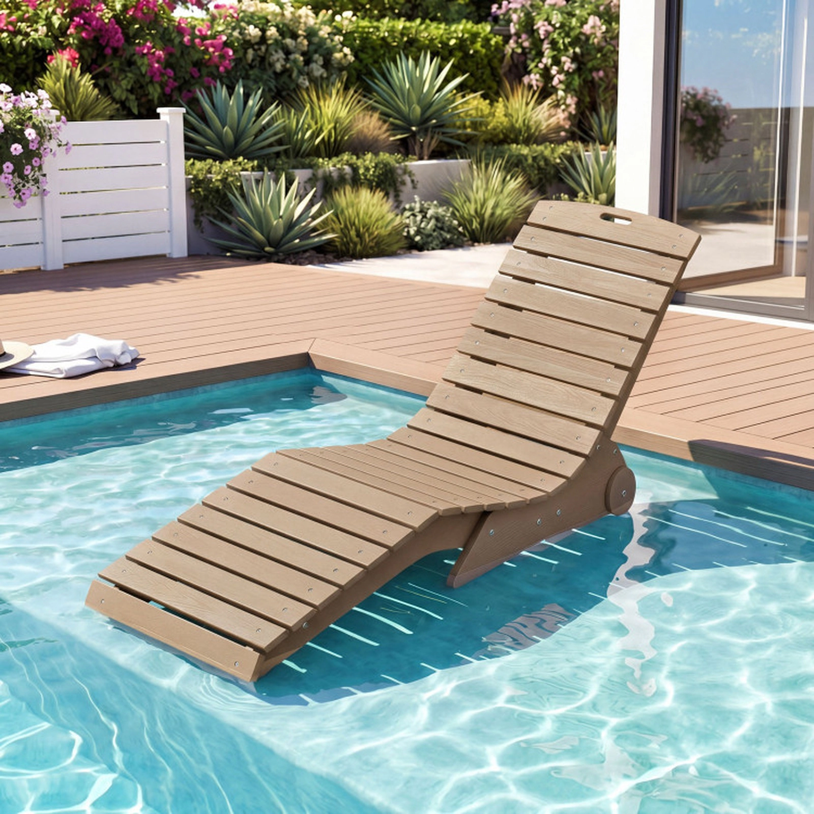SUGIFT Ergonomic In-Pool Lounge Chair 450-lb Capacity for 5.5-8.5-in Baja Shelf Brown
