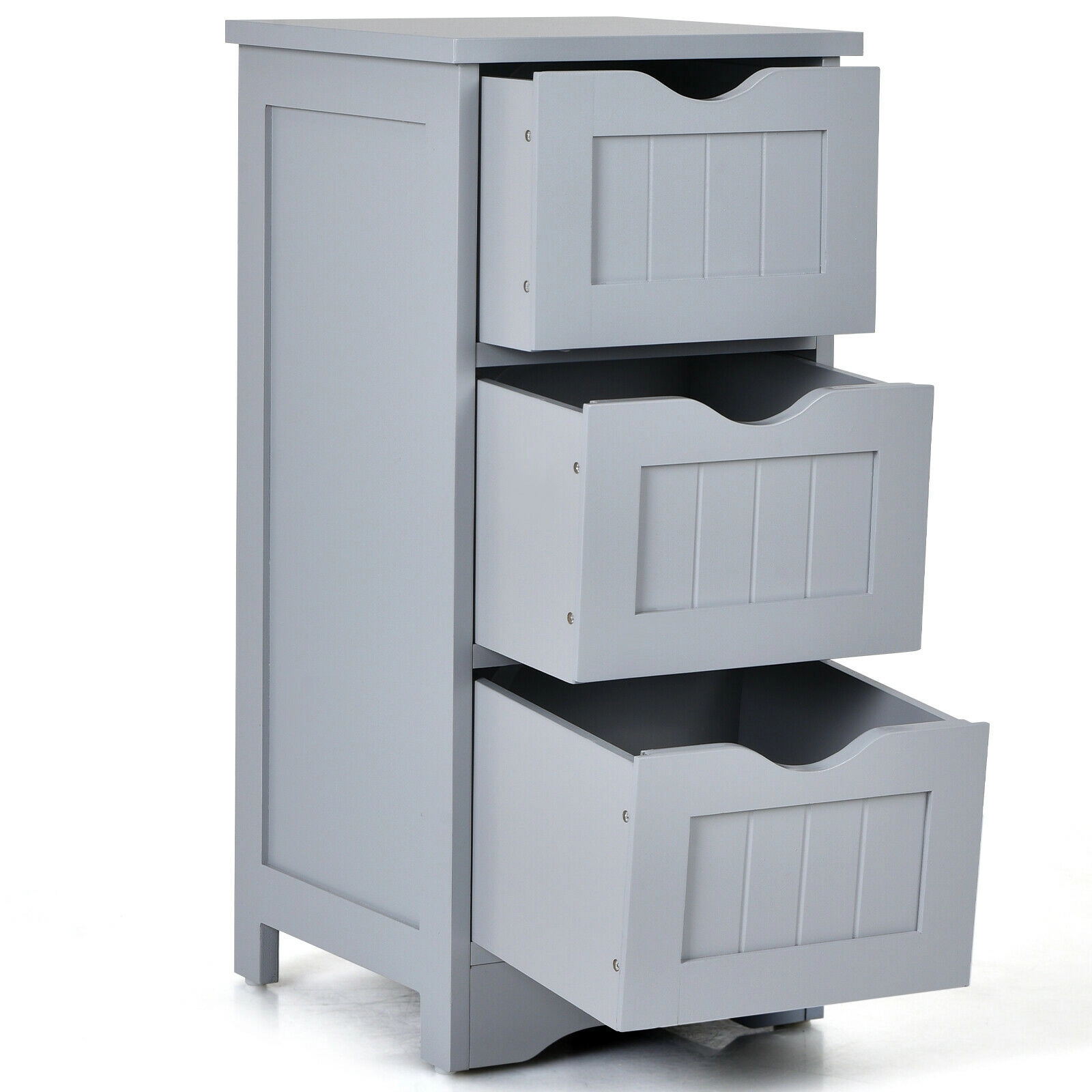 SUGIFT Gray 3-Drawer 12-in Wide Slim Freestanding Bathroom Floor Storage Cabinet with Cut-Out Handles