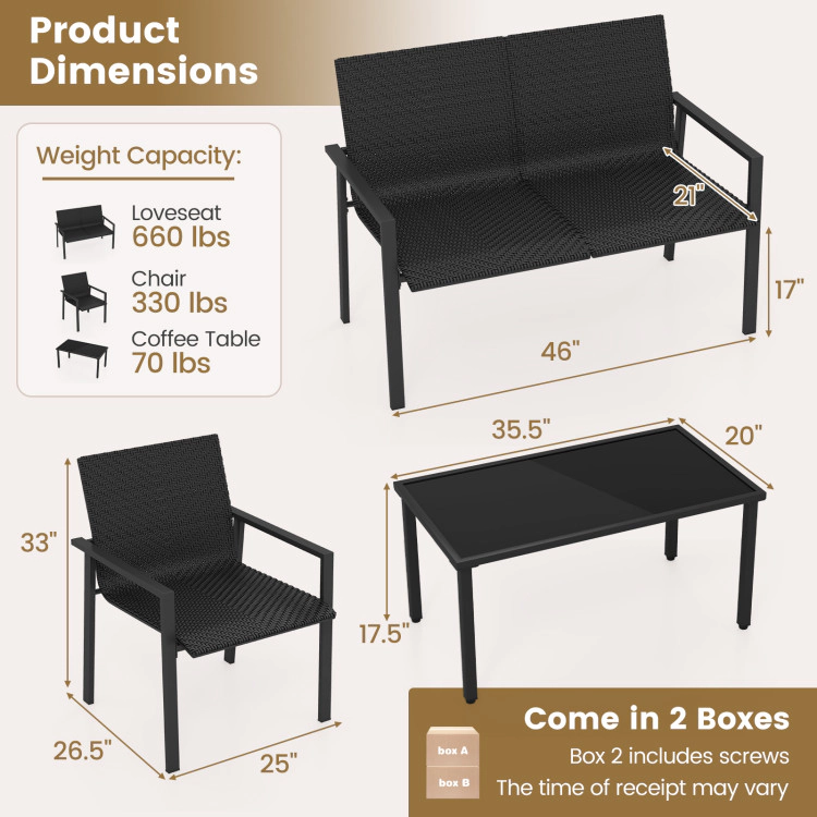 Hivvago 4 Pieces Patio Furniture Set With Heavy Duty Galvanized Metal Frame