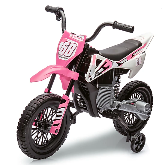 Enjyam 12V Kids Electric Motorcycle w/Training Wheels, Dirt Bike Ride On Toy w/Twist Throttle, Music, 3 MPH Max