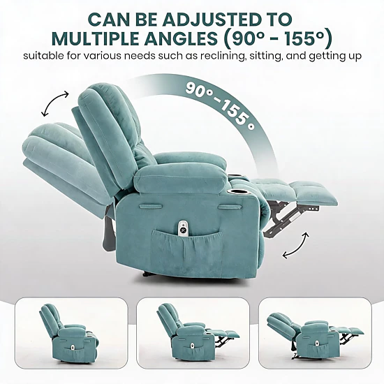 BebreezChic Oversized Vibration and Lumbar Heat Recliner Chair,LT BLUE ...