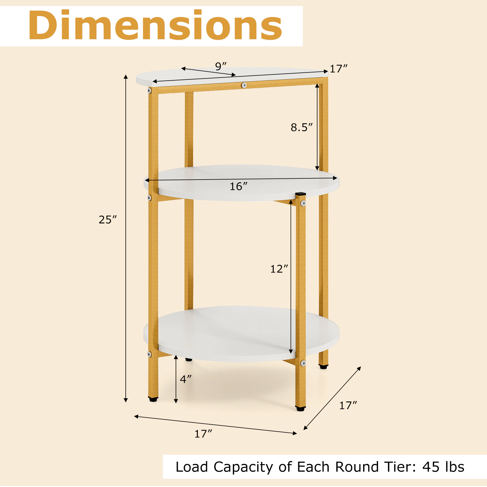 Glintex 2-Piece 3-Tier Round End Table Set with X-Shaped Metal Base, White