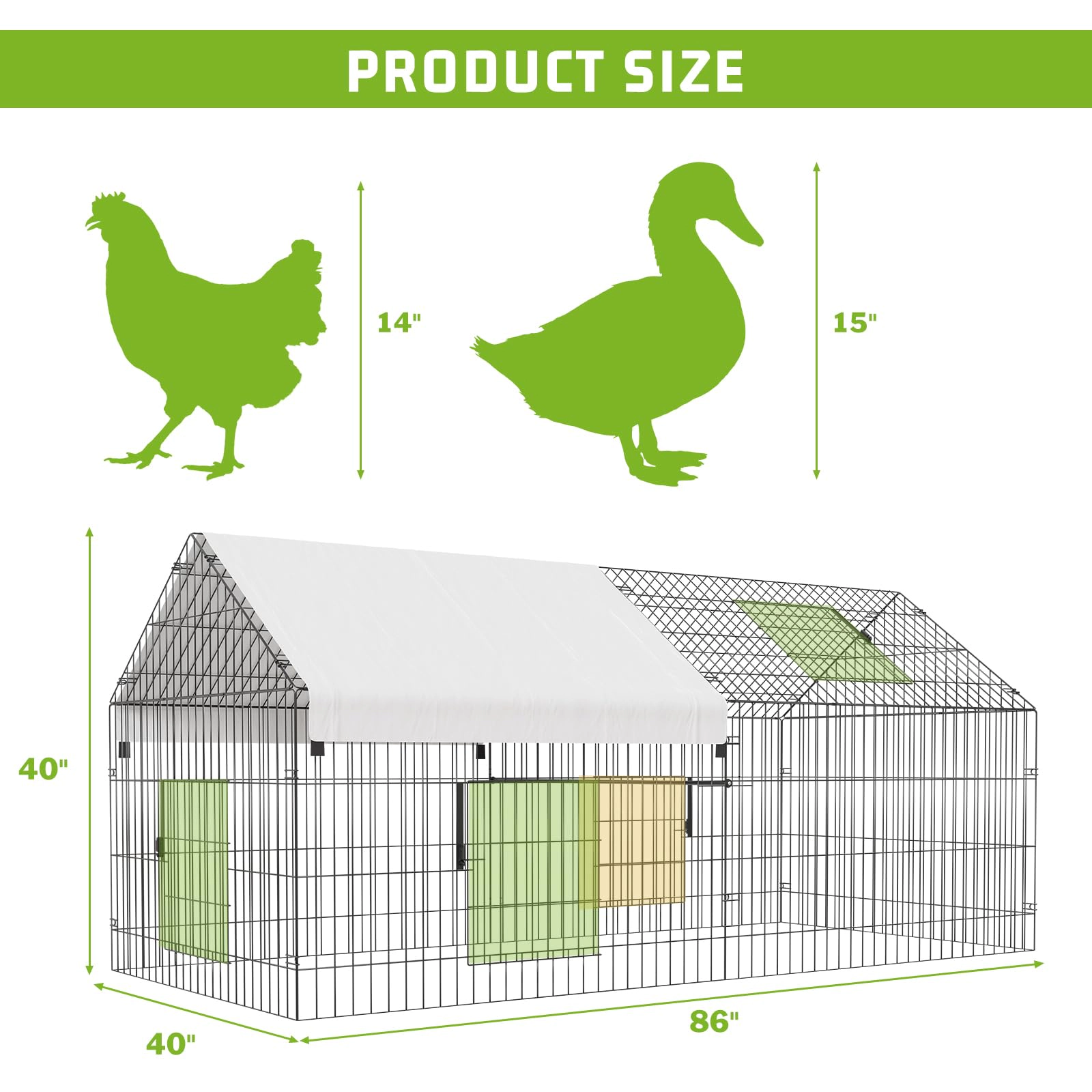 Walk-In Poultry Chicken Coop, Portable Metal Rabbit Habitat Cage with Waterproof Protective Cover