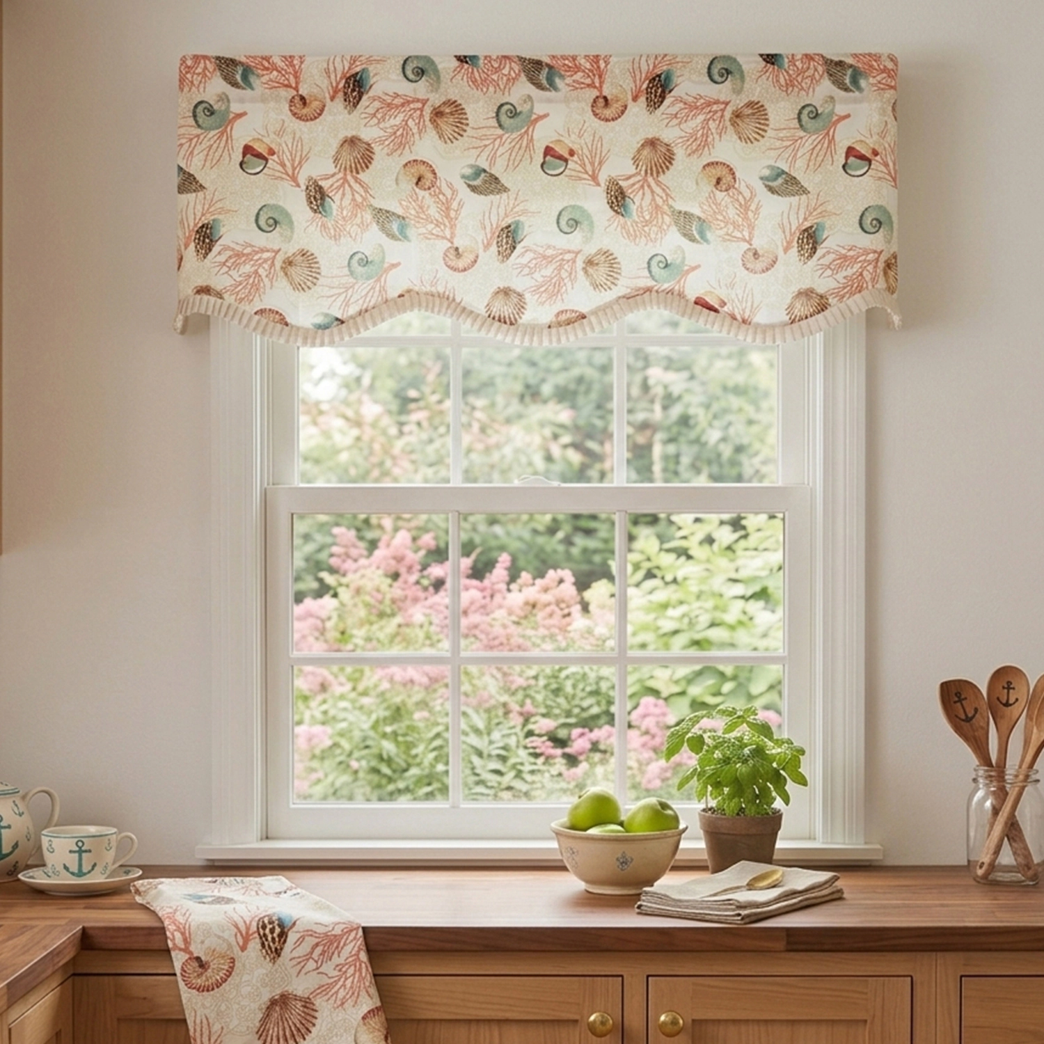 RLF Home 100% Cotton Nautilus Provance With Ivory Lining Rod Pocket Window Valance 50" x 17" Orange