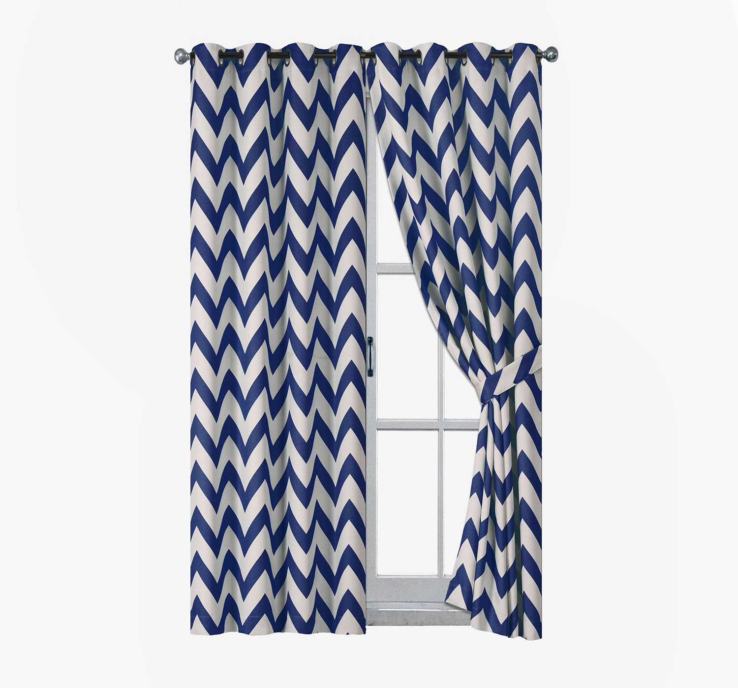 Kate Aurora 2 Pack Room Darkening Juvi Chevron Grommet Top Window Curtains With Tiebacks