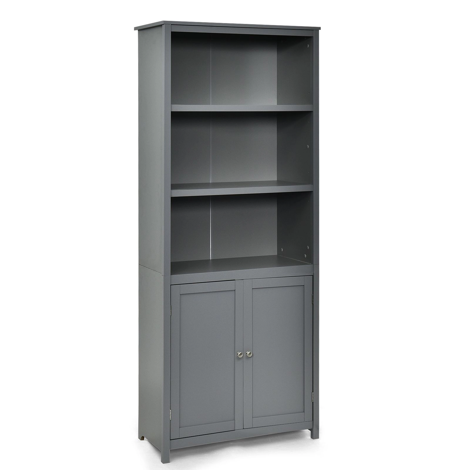 SlickBlue Unisex Gray 3-Tier Storage Shelf with Cabinet Bookcase
