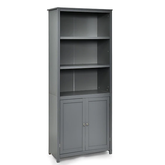 SlickBlue Unisex Gray 3-Tier Storage Shelf with Cabinet Bookcase