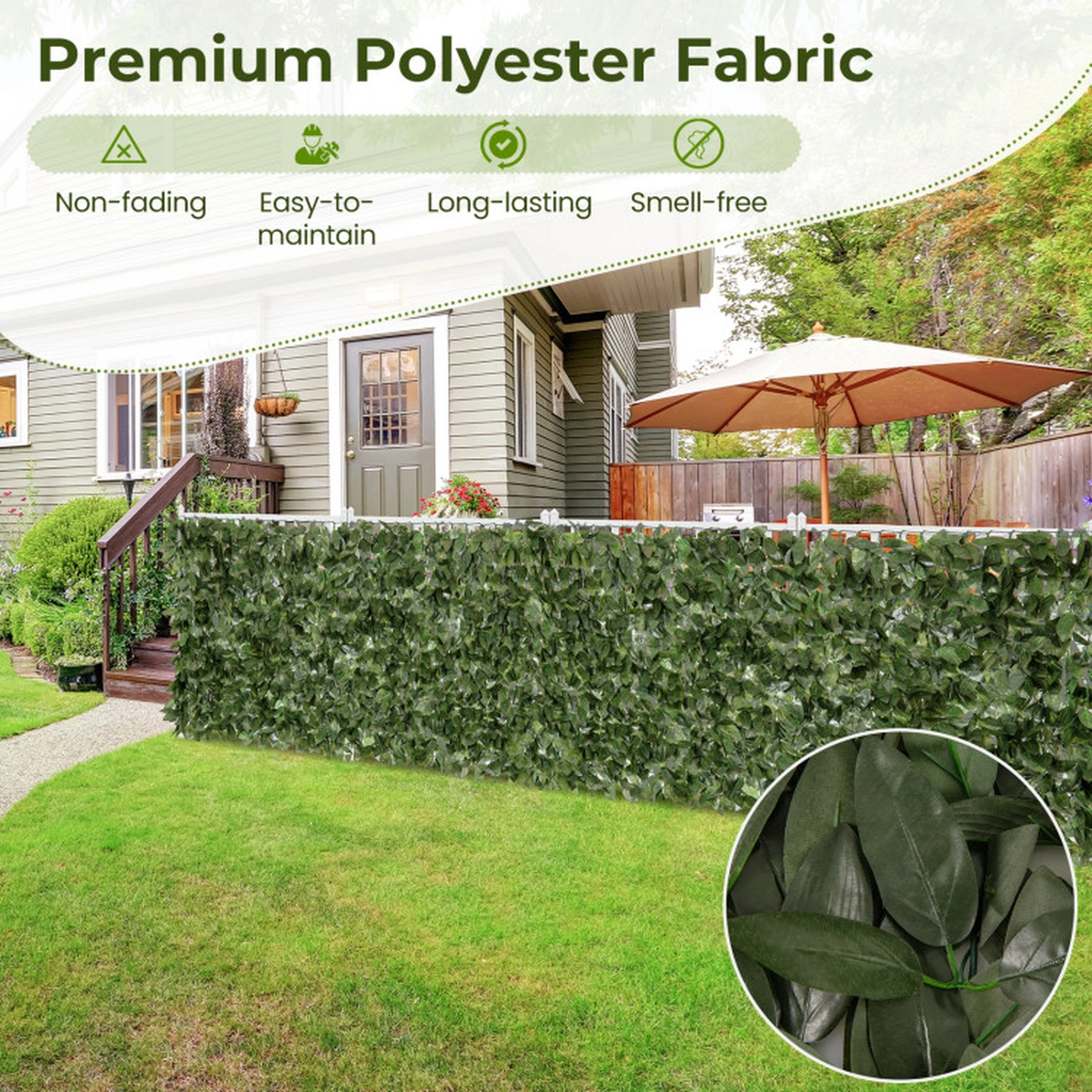 SUGIFT Artificial Lily Leaf Privacy Fence Screen 120 x 40 in Panel Polyester Fabric 7.5-lb Dark Green