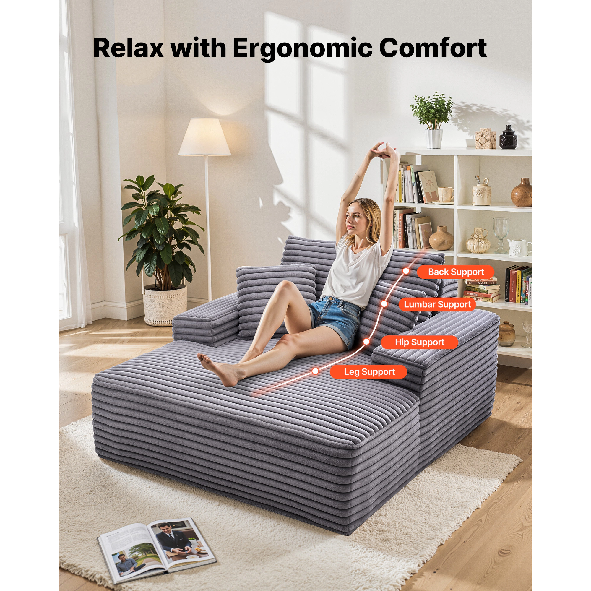 HONGGE Chaise Lounge Chair, Boneless Indoor