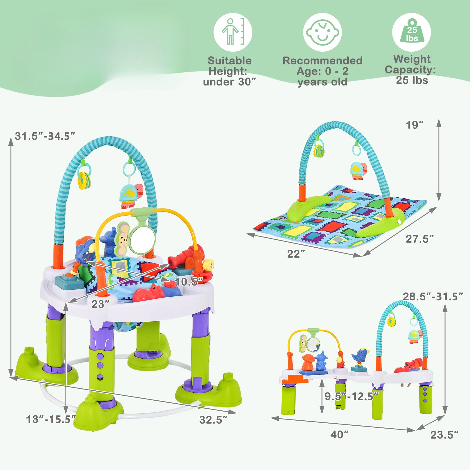 SlickBlue 4-in-1 Baby Bouncer Activity Center with Adjustable Height