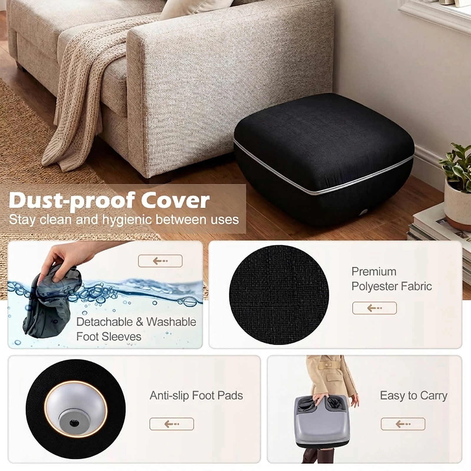 SUGIFT Shiatsu Foot Massager with Heat Air Compression 3 Kneading Intensities and Dust-Proof Cover