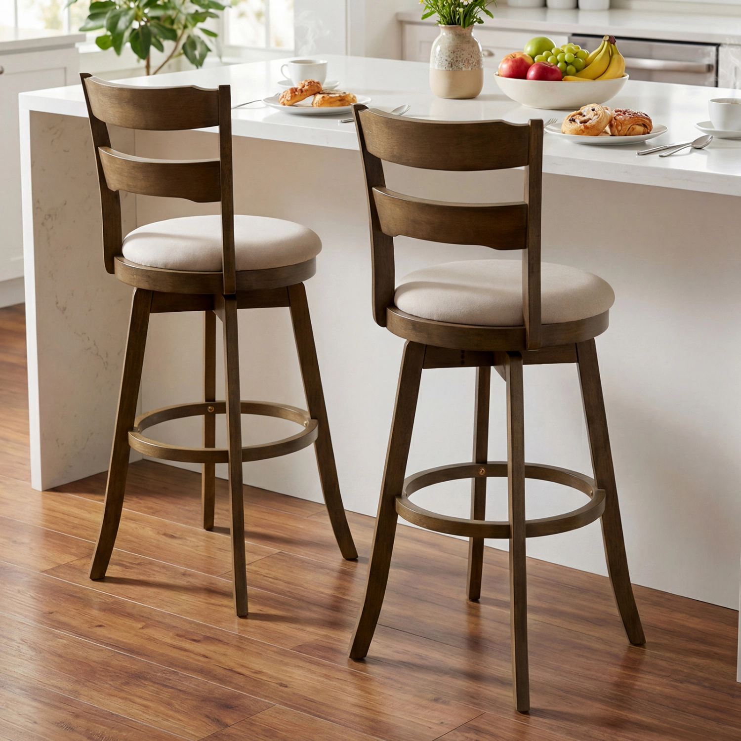 Glintex 2-Piece 30.5-Inch Swivel Bar Stool Set with 350-Lb Capacity, Ash Wood + Sand