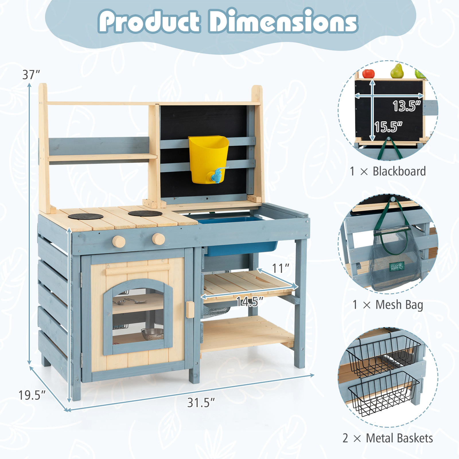 Hivvago 2-In-1 Outdoor Mud Kitchen with Faucet and Extra Chalkboard