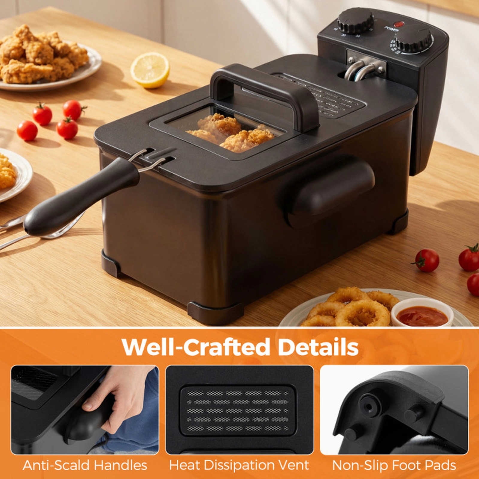 SUGIFT 1700W 3.2-qt Stainless Steel Electric Deep Fryer with Basket Lid Window and 60-Minute Timer