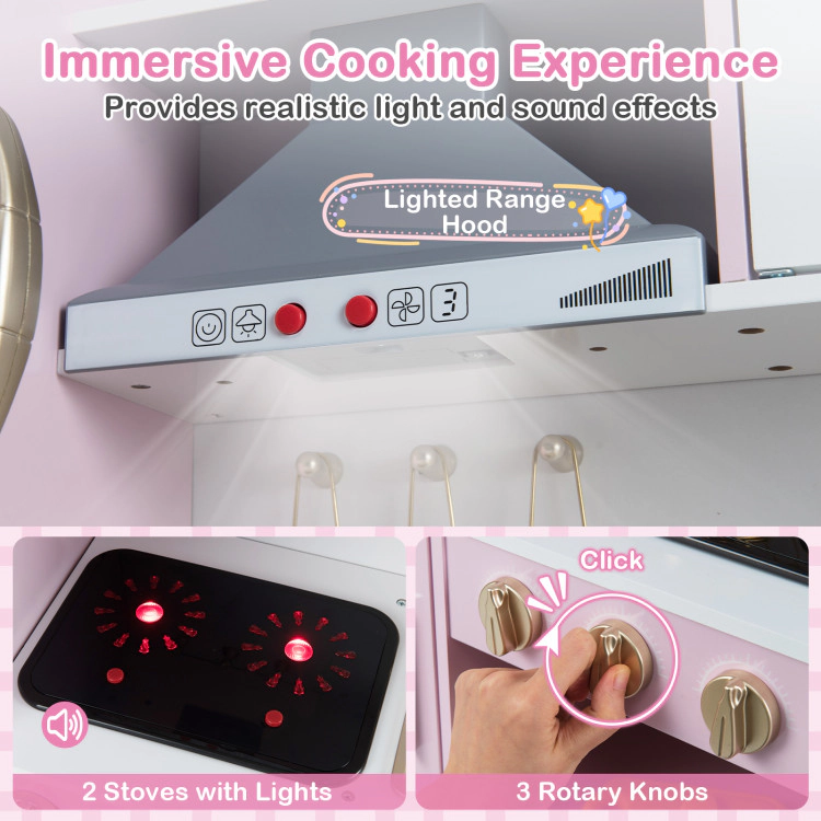 Hivvago Pretend Play Kitchen Toy Playset with Range Hood Ice Maker and Telephone