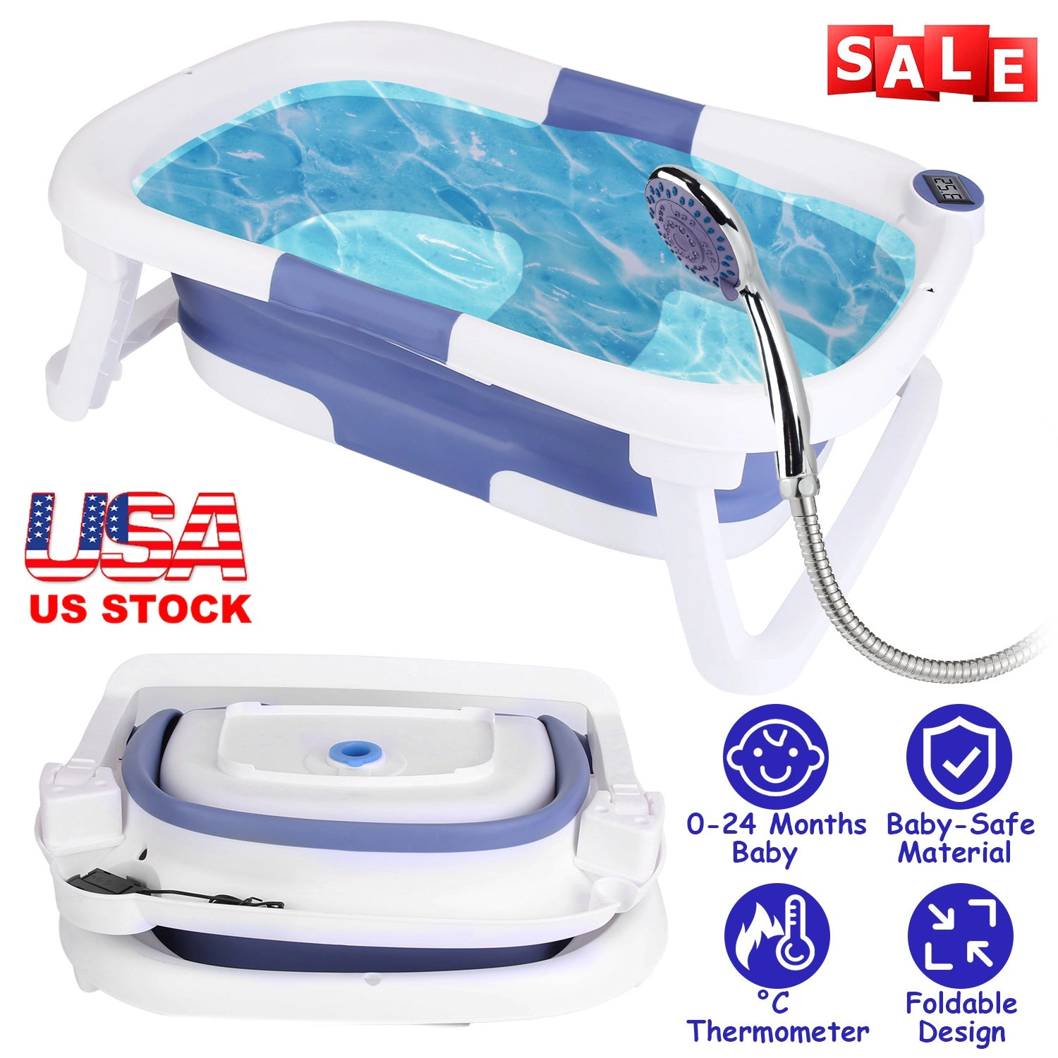 GBruno Kids' Kids' Collapsible Baby Bathtub With Thermometer