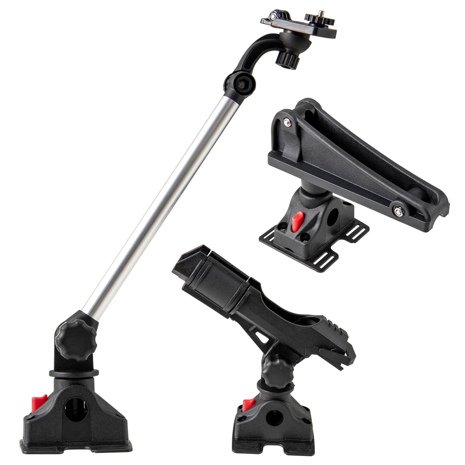SUGIFT Adult Black 3-Piece 360-Degree Rotatable Kayak Rod Holder Set with Camera Mount and Oar Clip 20-in Max H