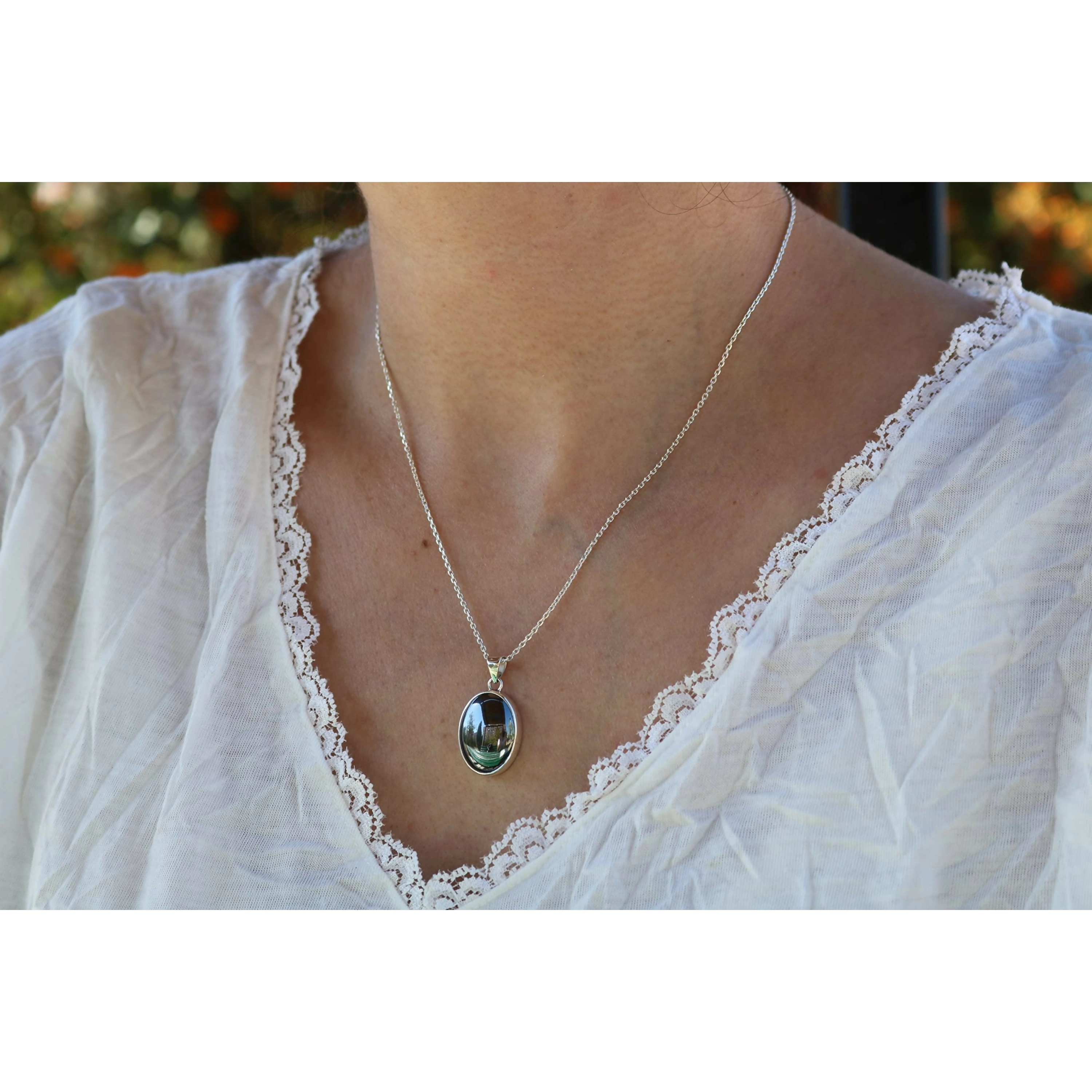 Wear Sierra Unisex Sterling Silver Oval Handmade pendant Necklace