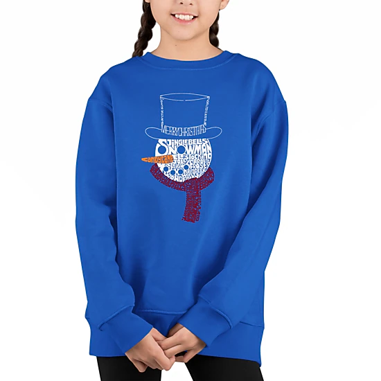 LA Pop Art Girl's Word Art Sweatshirt - Snowman Face