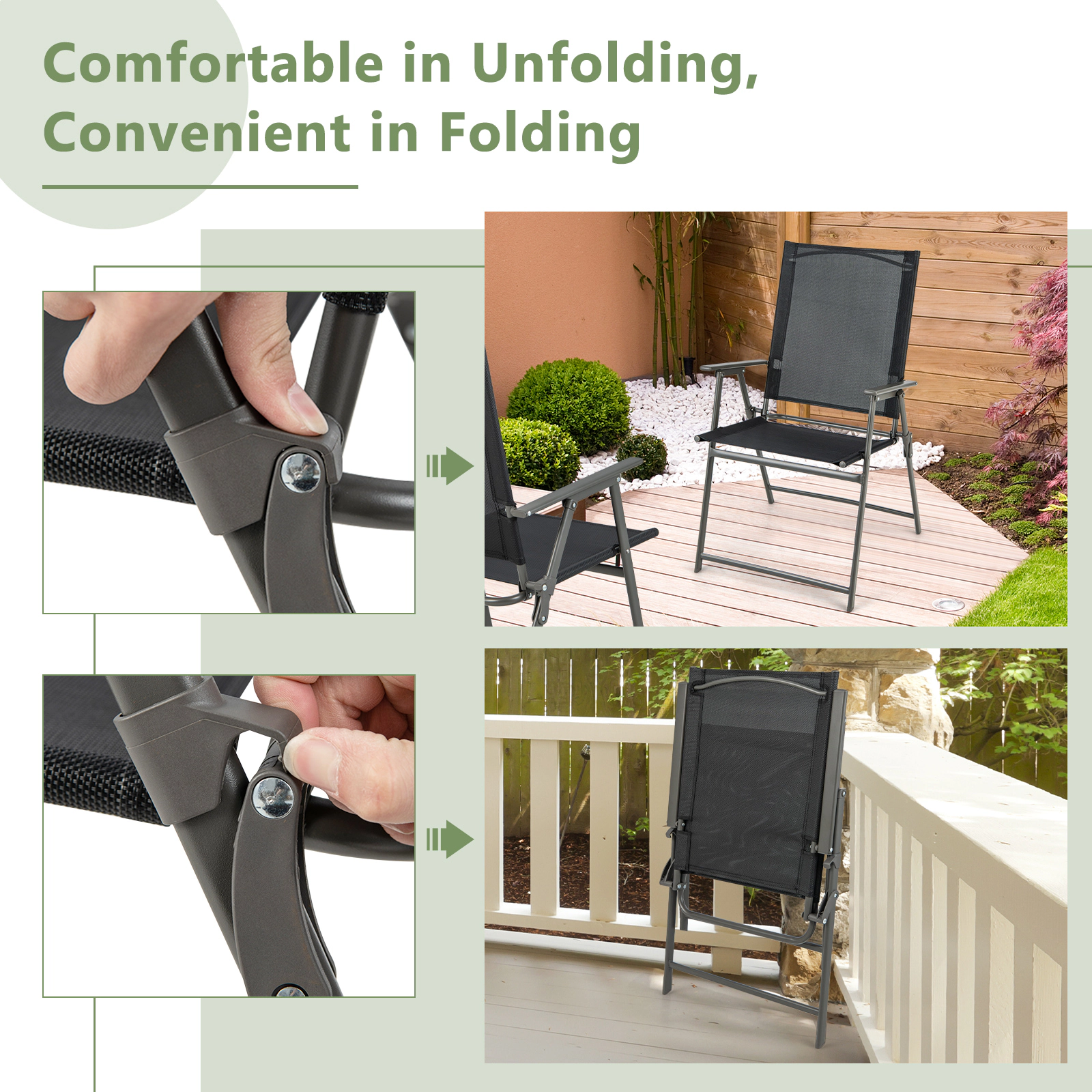 SUGIFT 5-Piece Black Folding Patio Dining Set with 48-Inch Metal Table and 4 Mesh Chairs