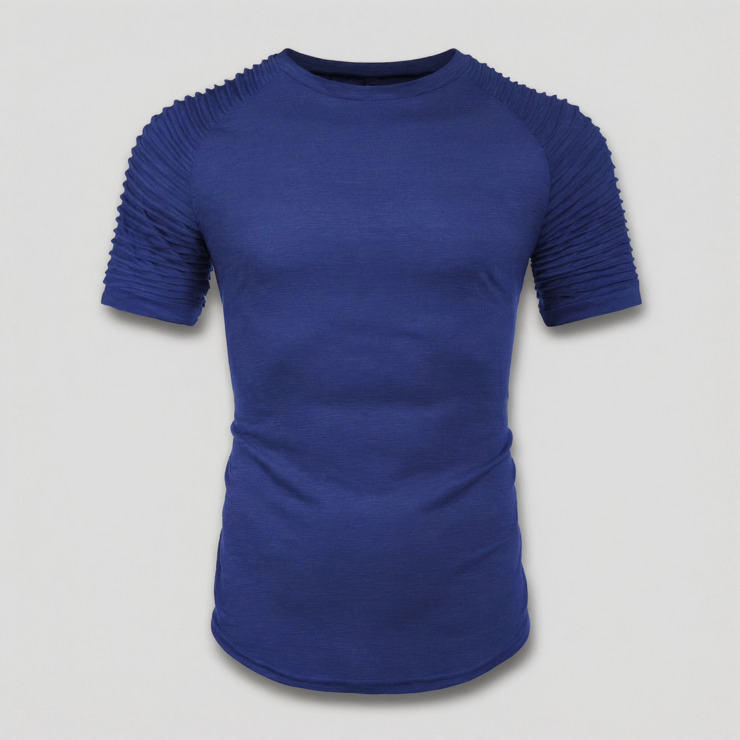 COOFANDY Mens Short Sleeve Crew Neck Tee Ribbed Pleated Sleeves Curved Hem Slim Tops