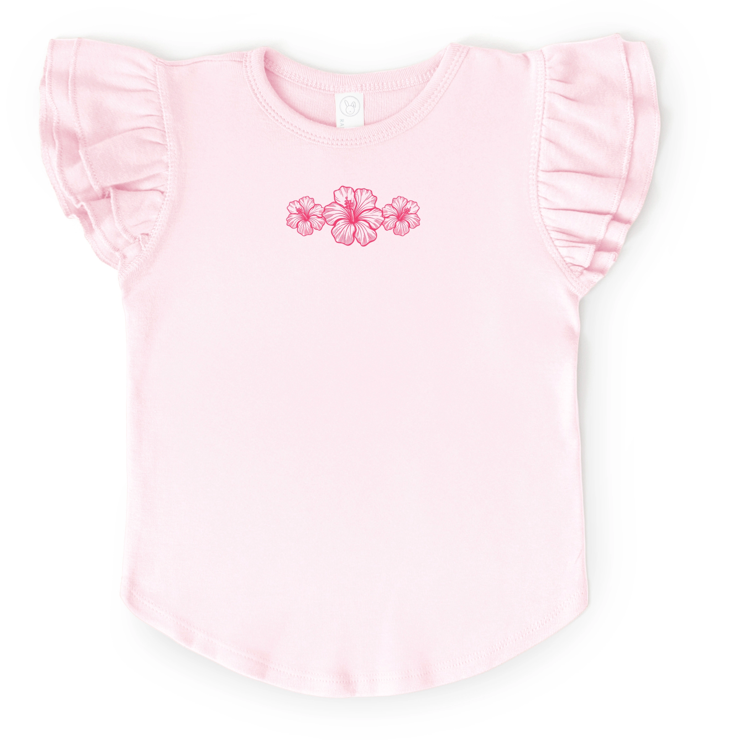 The Juniper Shop - Hibiscus Row Pink Girl's Flutter Sleeve Graphic T-Shirt