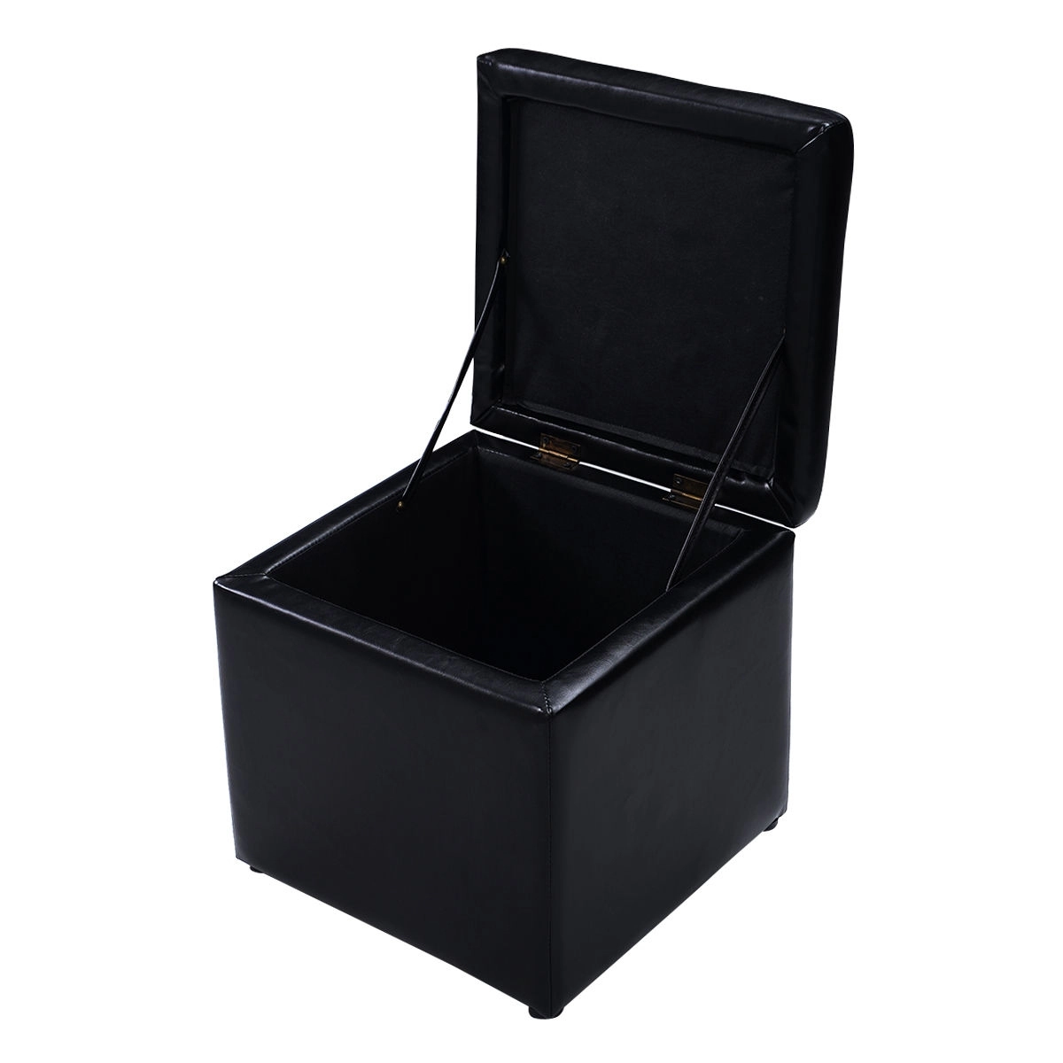 SUGIFT Foldable Faux Leather Cube Ottoman Pouffe Storage Seat 16-in Cube 330-lb Capacity Brown Black