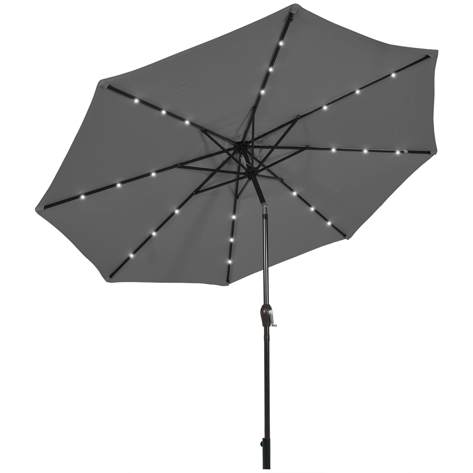 SUGIFT Solar LED Lighted Outdoor Patio Umbrella with Crank Lift 10-ft Canopy Gray