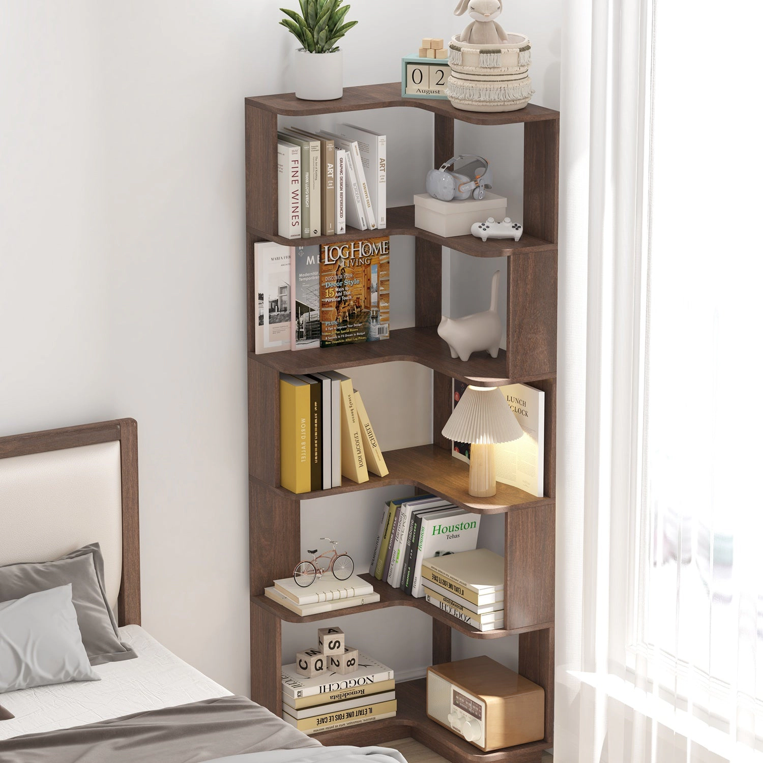 GBruno 6-Tier L-Shaped Corner Bookshelf