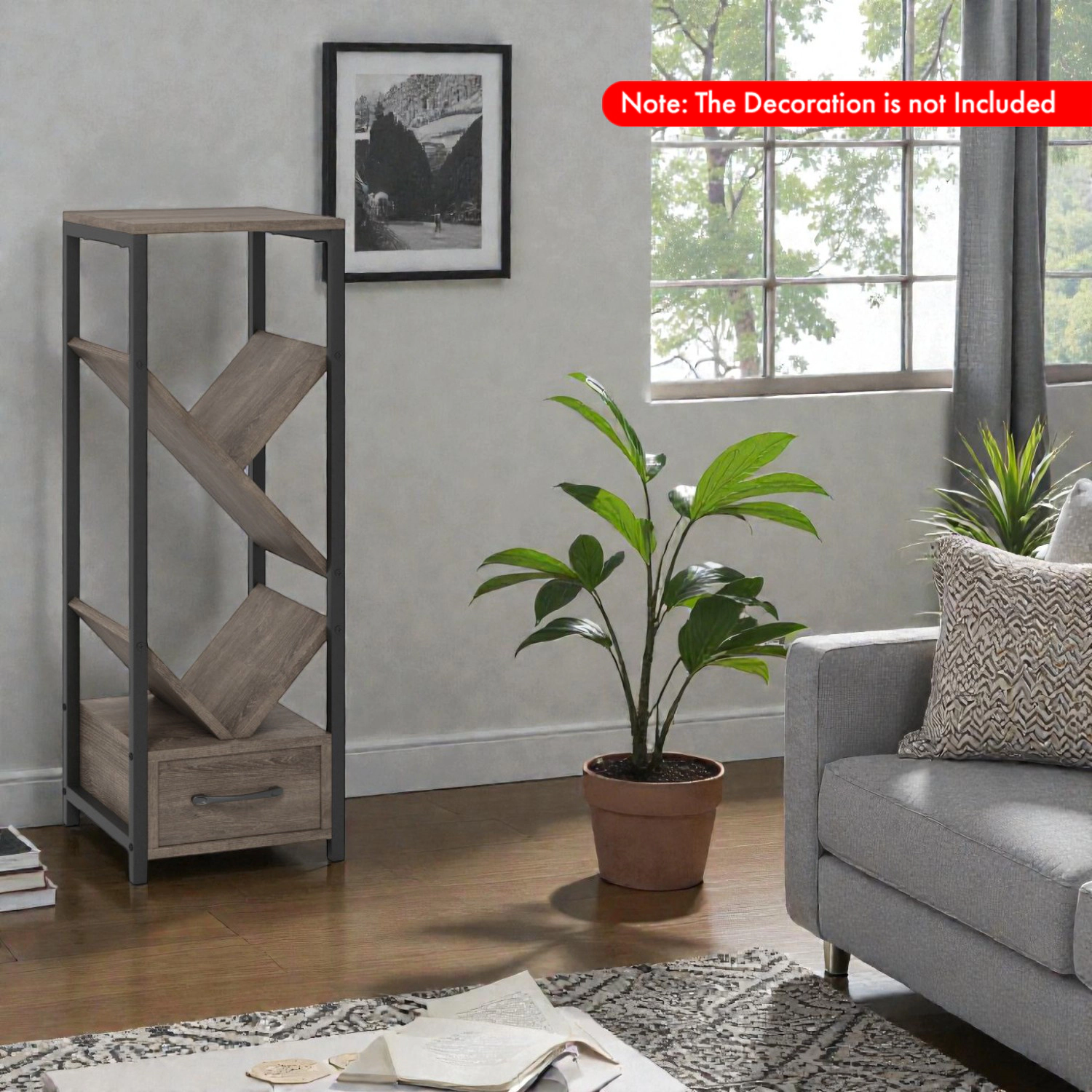 Hivvago 4-Tier Freestanding Bookcase with Tree Design and Storage Drawer