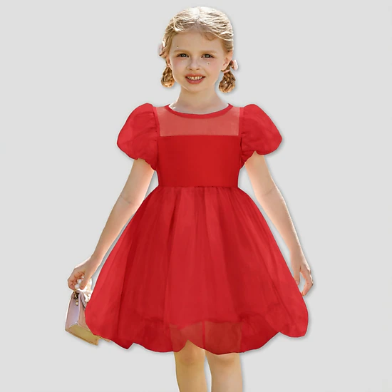 Arshiner Girl'ss Dress Contrast Mesh Puff Short Sleeve Flowy Bubble Hem Mini Dress Tie Dye