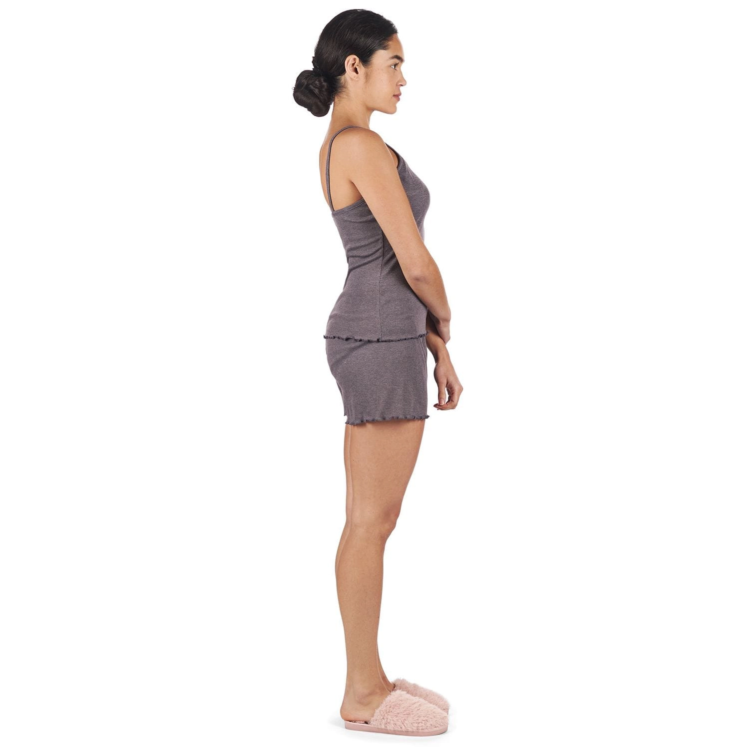 MeMoi Women's Ruffled Lettuce Edge Rib Tank Top and Short Set
