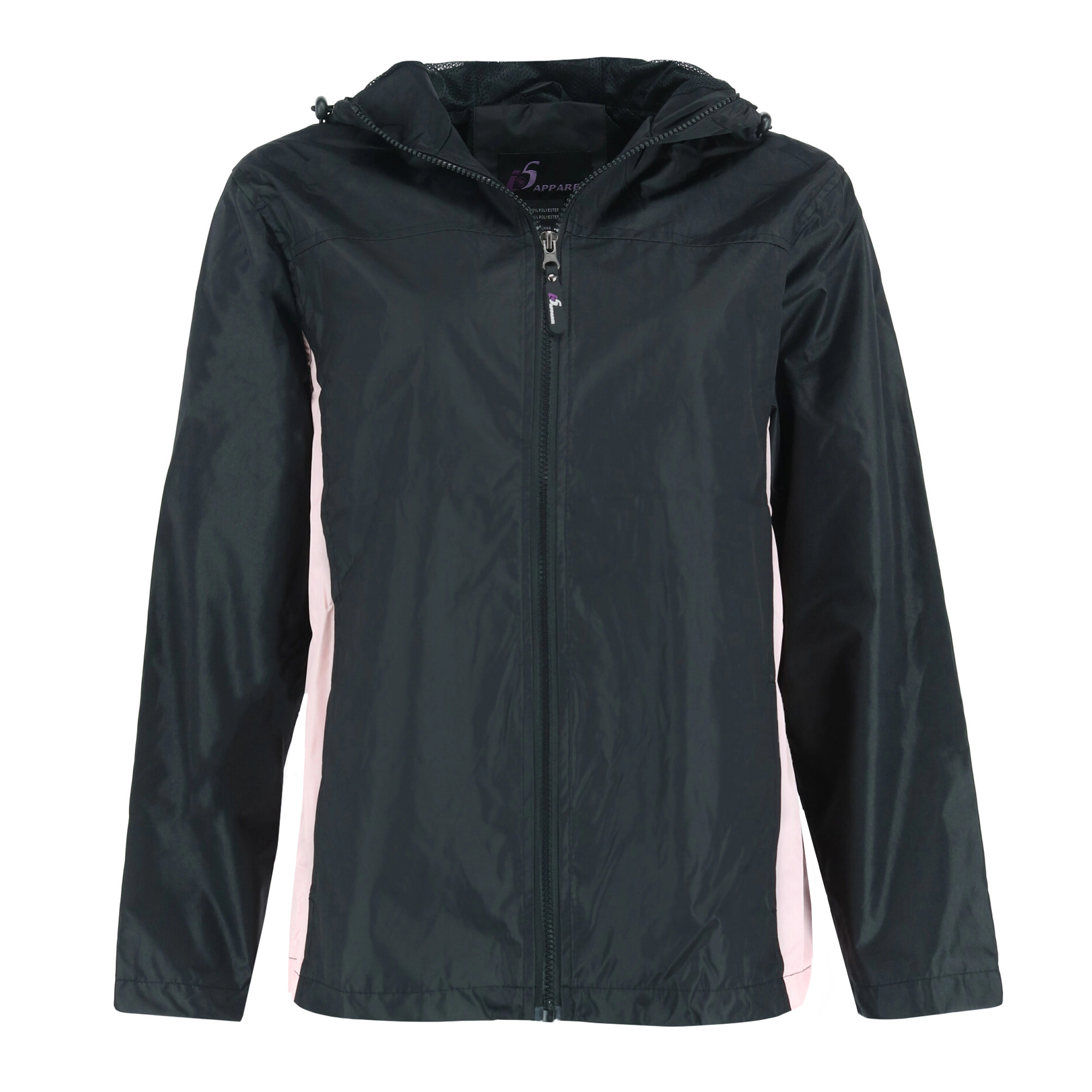 I5 Apparel Women's Hooded Windbreaker Rain Jacket with Side Panel
