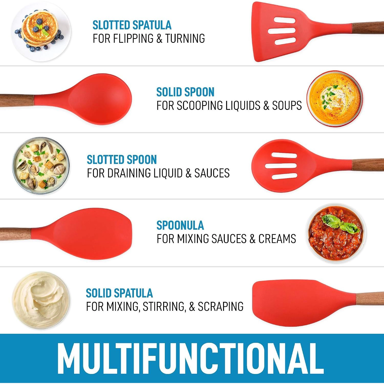 Zulay Kitchen Non-Stick Silicone & Acacia Wood 5-Piece Cooking Utensil Set with Holder