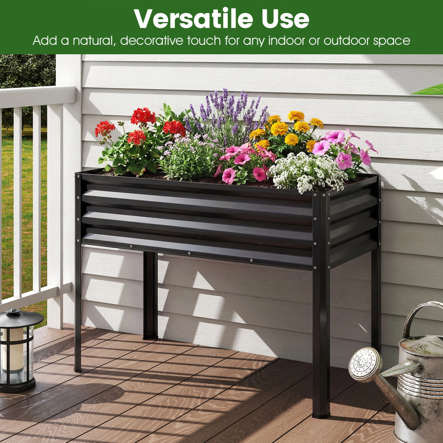 LJG Raised Garden Bed with Legs Electro-Coating Metal Large Elevated Planter Box