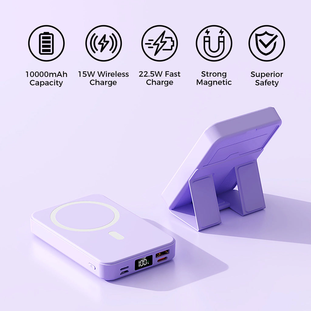 Alpha Digital 10,000mAh, Magnetic Wireless Charging, Phone Stand - Power Bank