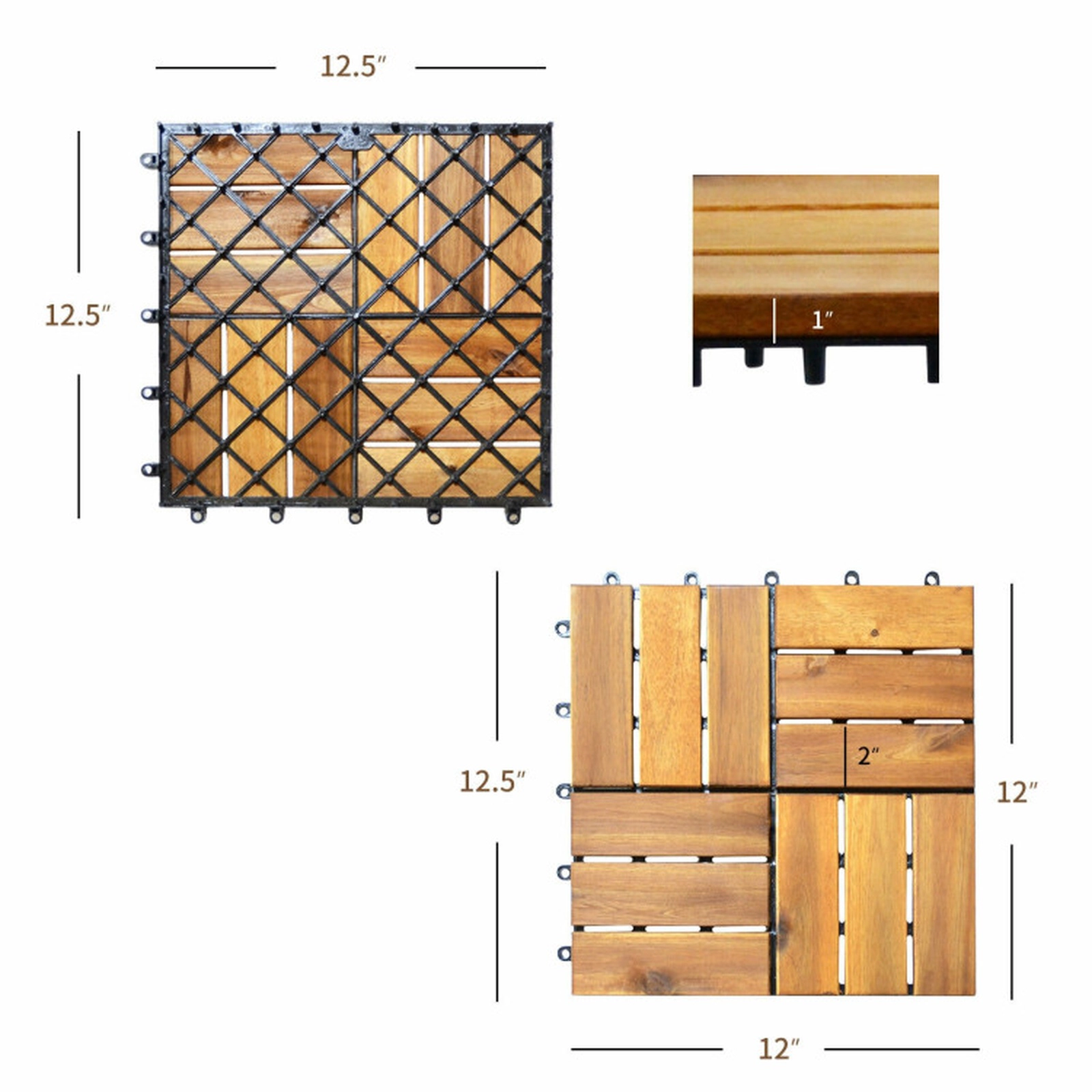 SUGIFT 27-Piece 12-in Oil-Finished Acacia Wood Interlocking Patio Deck Tiles with 27-sq ft Coverage