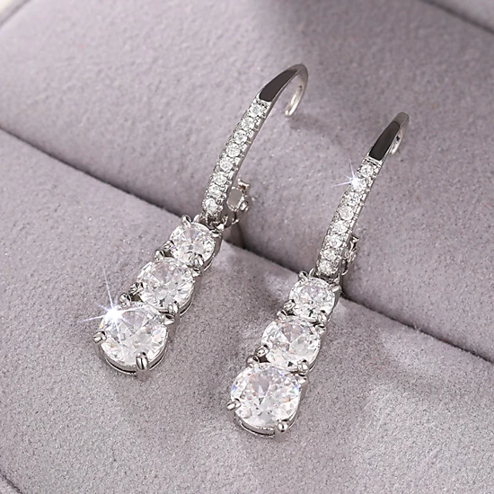Wardrobe Whimsy Womens Graduated Round Cubic Zirconia Drop Dangle Hoop ...