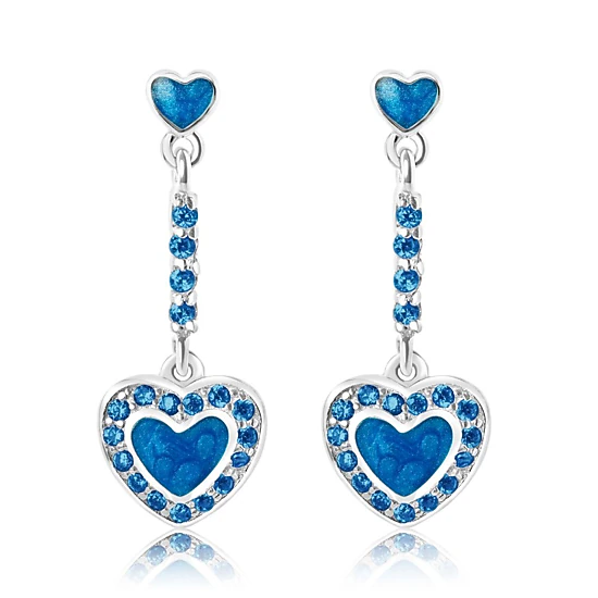 Chanteur Kids Blue Enamel Heart Drop Earrings - Sterling Silver Posts ...