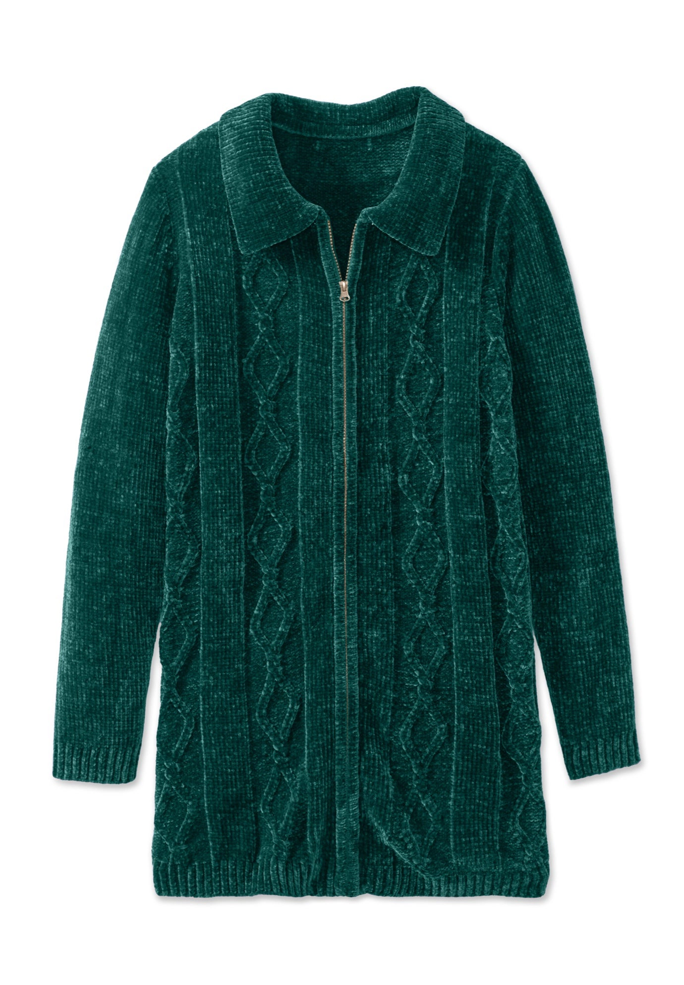 Woman Within Plus Size Chenille Zip Cable Cardigan Sweater