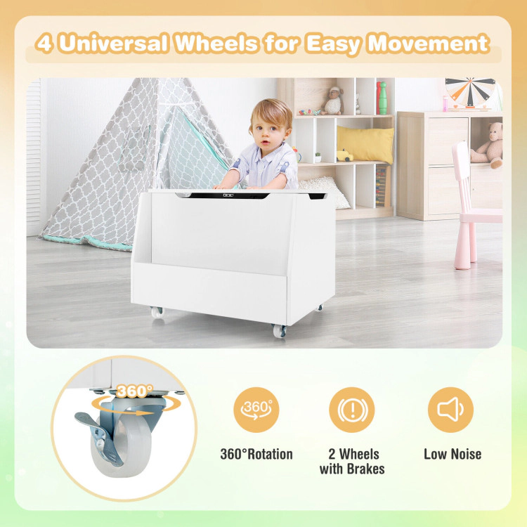 Hivvago Wooden Mobile Toy Storage Organizer with Bookshelf and Lockable Wheels