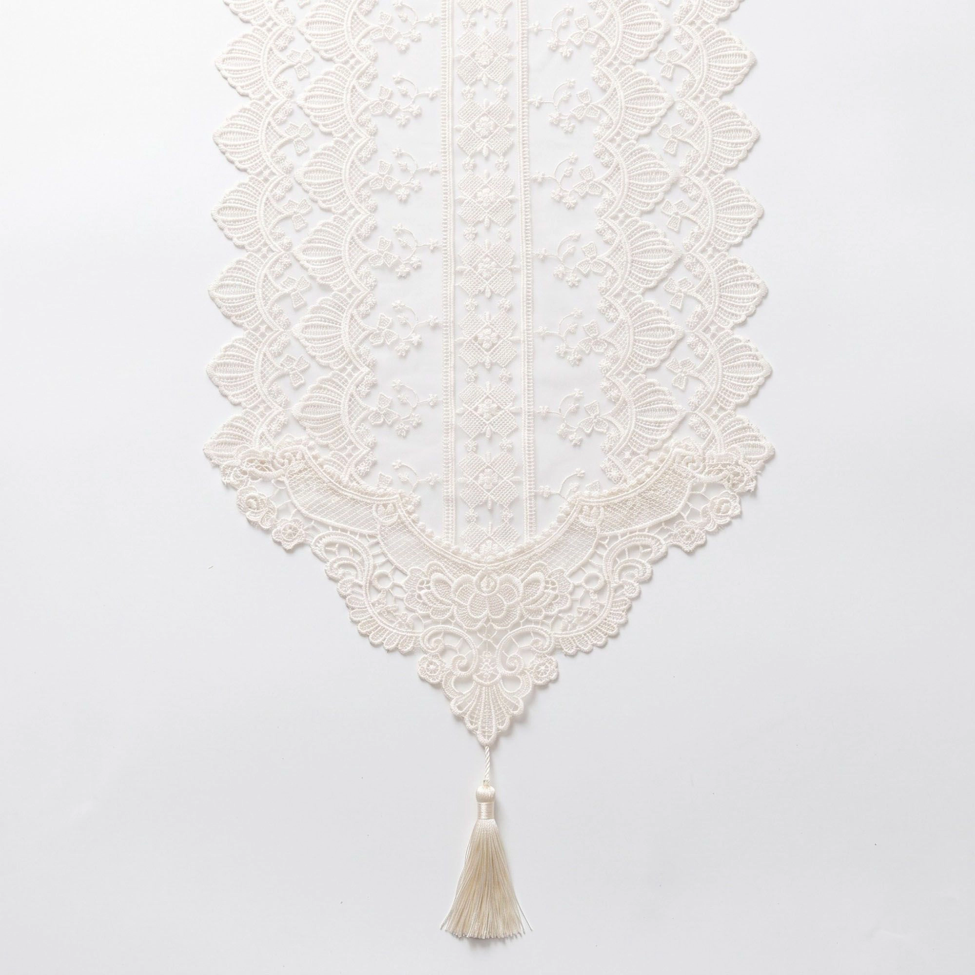 Alilang Unisex White Floral Lace Table Runner with Scalloped Edges 13.8x47.2in