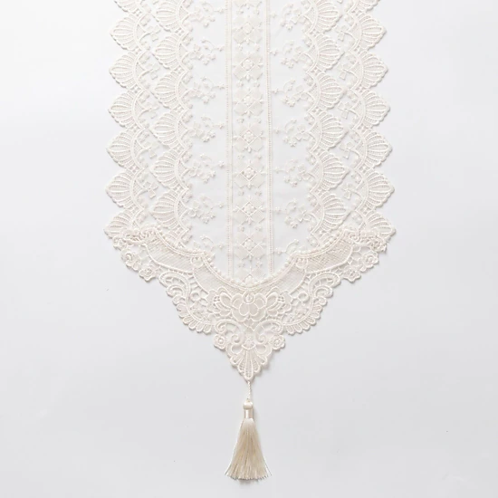 Alilang Unisex White Floral Lace Table Runner with Scalloped Edges 13.8x47.2in