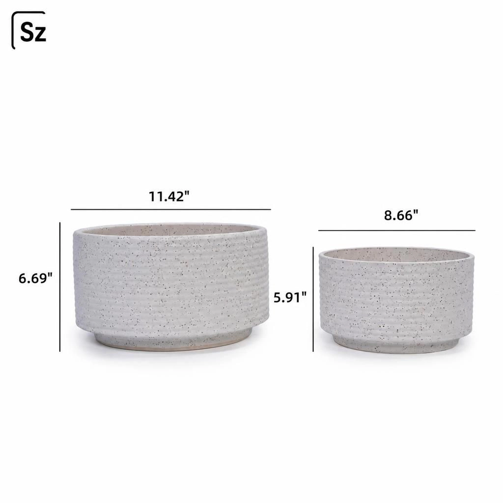 WOW PIONEER Round Ceramic Planter Pot for Flowers Herbs Succulents Small Plants Patio Balcony Indoor Outdoor