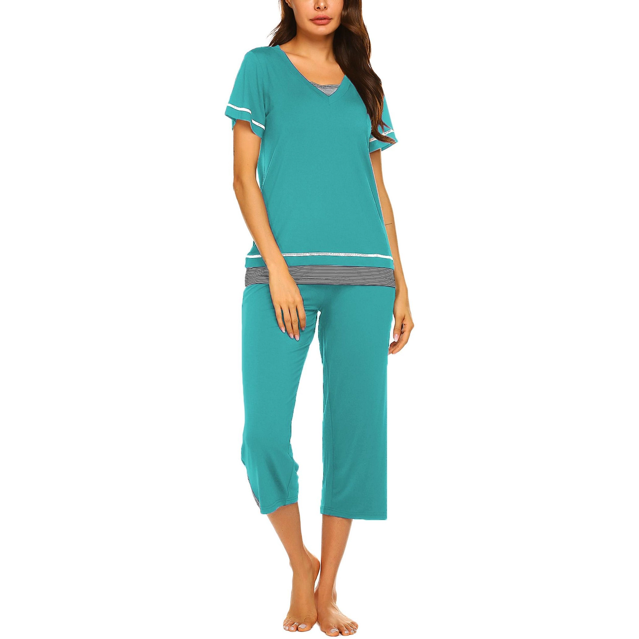 Ekouaer Capri Pajama Sets for Women Pants with Short Tops Ladies Sleep Pjs Soft Two Piece